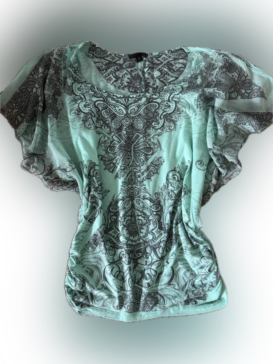 Espresso Tops - Y2K Whimsy Fairy Mint Green Paisley Print Flutter Sleeve Top